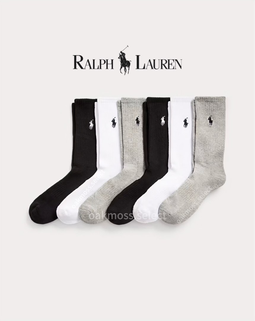 Polo Ralph Lauren Cotton-Blend Crew Sock 6-Pack美式復古運動純棉高幫長筒襪, 男裝, 手錶及配件