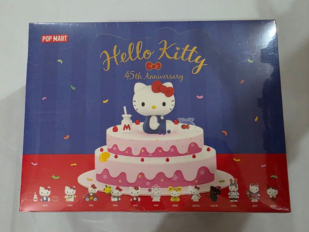 Pop Mart Hello Kitty 45th Anniversary Blind Box Set (SEALED) (Category: Designer & Blind Box Toys) located in Paranaque City. Submitted by tangerinedayz (Listing ID 1407577678, Image 2). Description: HARD TO FIND! Includes 12 blind box. This collectible series features figurines of Hello Kitty in various outfits spanning from 1974 to 2012, celebrating her history. .