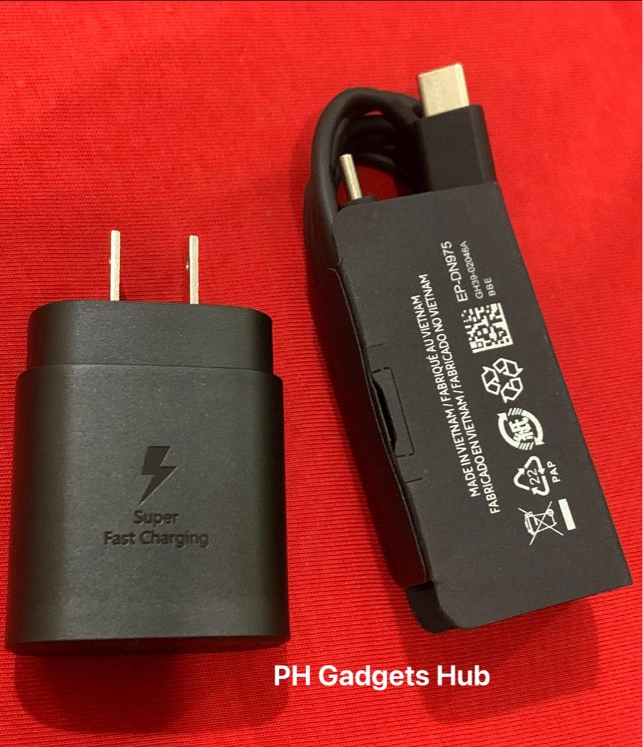 Samsung Super Fast Charging 25W (Category: Chargers & Cables) located in San Juan City. Submitted by ph_gadgets_hub (Listing ID 1407651962, Image 2). Description: 💯% 25W Samsung Super Fast Charger😍 💯% Data sync supported 💯% MFS Certified 💯% Brand new WE ARE STILL ON SALE ❗️❗️❗️ Set Promo!! ₱550 Set 25W Samsung Travel Adapter with Type C to Type C Cable Super Fast Charging🔥 ₱450 25W Samsung Travel Adapter Type C Super Fast Charging only ₱300