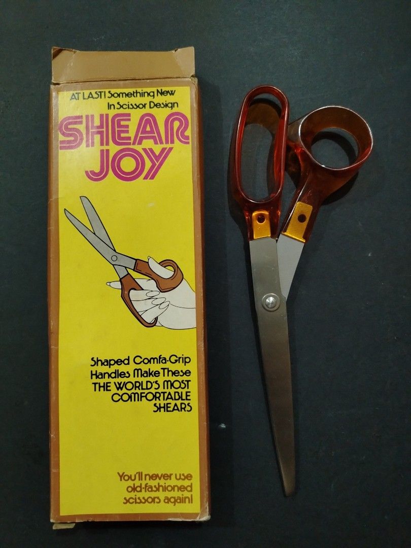 Shear Joy Stainless Steel Scissors (Category: Craft Supplies & Tools) located in Quezon City. Submitted by 09277011179 (Listing ID 1407701298, Image 1). Description: - Vintage Shear Joy scissors - Comfortable grip design - Made of stainless steel - Manufactured in Japan - Includes original box - Box shows some wear.