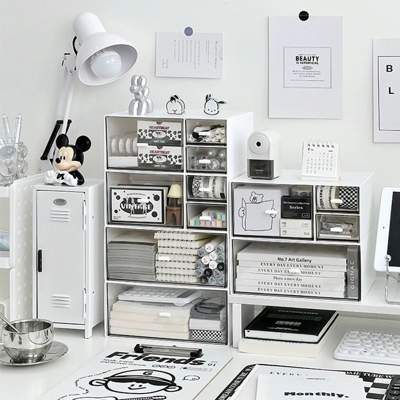 Stackable Desk Drawer Organizer Cosmetic Stationary File Storage Box (Category: Storage Boxes & Baskets) located in Manila. Submitted by classy.home (Listing ID 1407724841, Image 2). Description: Available Color: White, Coral Available Design: - Regular - 1 divider - Regular - 2 divider - Regular - 3 divider - Thick - 1 divider - Thick - 3 divider Materials: ABS Plastic Size: Regular: L:22.7cm H:4.3cm W:16.5cm Thick: L:22.8cm H:10cm W:16.5cm .