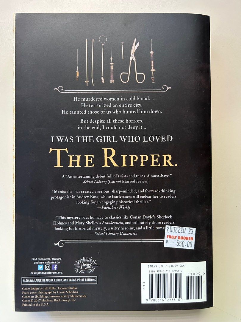 Stalking Jack The Ripper (Kerri Maniscalco) (Category: Storybooks) located in Bulacan. Submitted by betweenpages_ (Listing ID 1343791618, Image 2). Description: 📌 Book 1 only (2 & 3 sold) 📌 Has a few highlights but ruler was used, see pictures 📌 MOP: GCash, Maya, GoTyme, Bank Transfer 📌 Shipping through J&T or Grab, Move It, Lalamove for those in Manila area (care of buyer). .