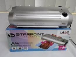 Starpoint A4 Laminating Machine LA4Q 0956 772 3797 (Category: Printers, Scanners & Copiers) located in Davao. Submitted by istc-davao-office.supplies (Listing ID 1407629694, Image 1). Description: - Starpoint A4 Laminating Machine (Model: LA4Q) - Designed for A4 size documents - Features hot and cold lamination settings - Color: Silver - Includes: Laminator and Box - Warranty: 1 year.