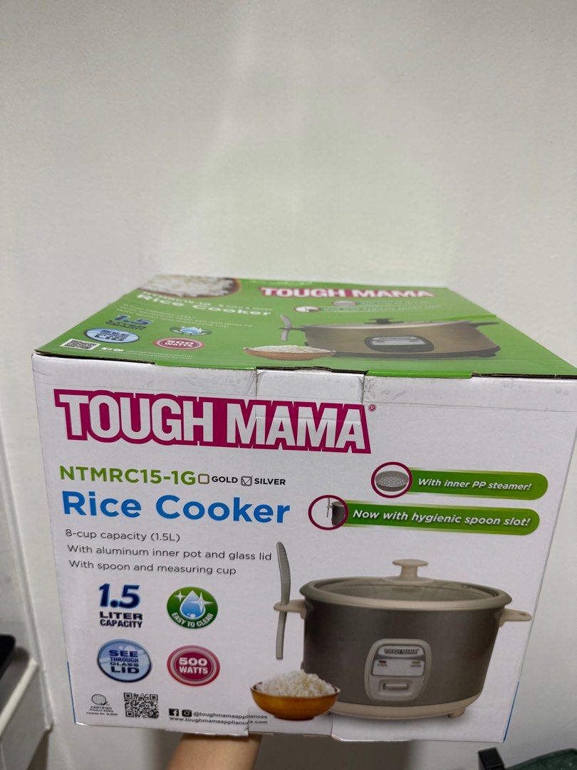 Tough Mama 1.5L Rice Cooker (Category: Cookers) located in Paranaque City. Submitted by kaychichi (Listing ID 1407691526, Image 2). Description: Brand new, never touched c: Has spoon, measuring cup, and steamer Silver rfs: i don’t need it anymore :( perfect for students or those staying in dorms 🏋️.