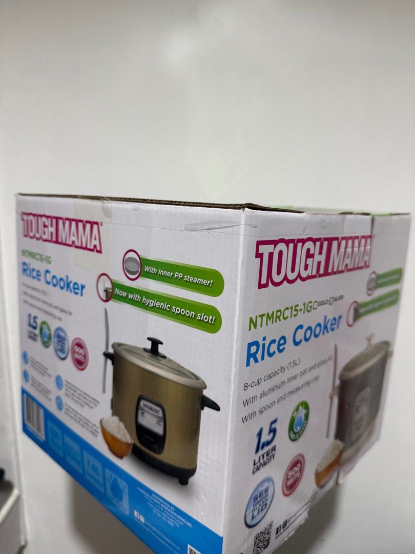 Tough Mama 1.5L Rice Cooker (Category: Cookers) located in Paranaque City. Submitted by kaychichi (Listing ID 1407691526, Image 3). Description: Brand new, never touched c: Has spoon, measuring cup, and steamer Silver rfs: i don’t need it anymore :( perfect for students or those staying in dorms 🏋️.