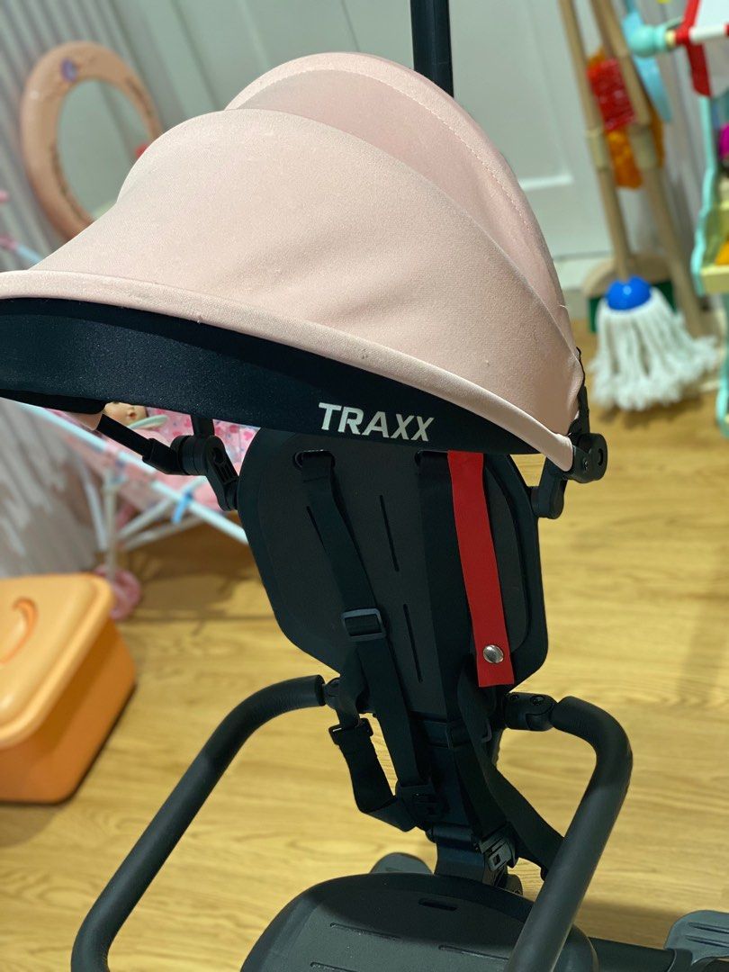 Traxx Stroller (Category: Strollers) located in Quezon City. Submitted by luca25 (Listing ID 1407598279, Image 2). Description: - Traxx stroller - Pink canopy, black frame - Safety straps included - Front bar for added security - Foldable for easy storage - Small wheels for maneuverability - Provides shade - bought for 4k - selling for 2390 only.