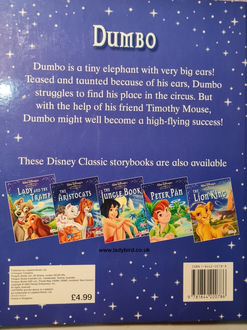 Walt Disney's Classic Dumbo Book (Category: Children's Books) located in Quezon City. Submitted by purpleazure (Listing ID 1407625993, Image 3). Description: Classic Dumbo storybook from Ladybird. Features colorful illustrations of Dumbo and his friends. The book tells the story of Dumbo, a tiny elephant with very big ears, and his journey in the circus. 🔸️mop: bank transfer, gcash 🔸️mod: jnt, same day delivery.