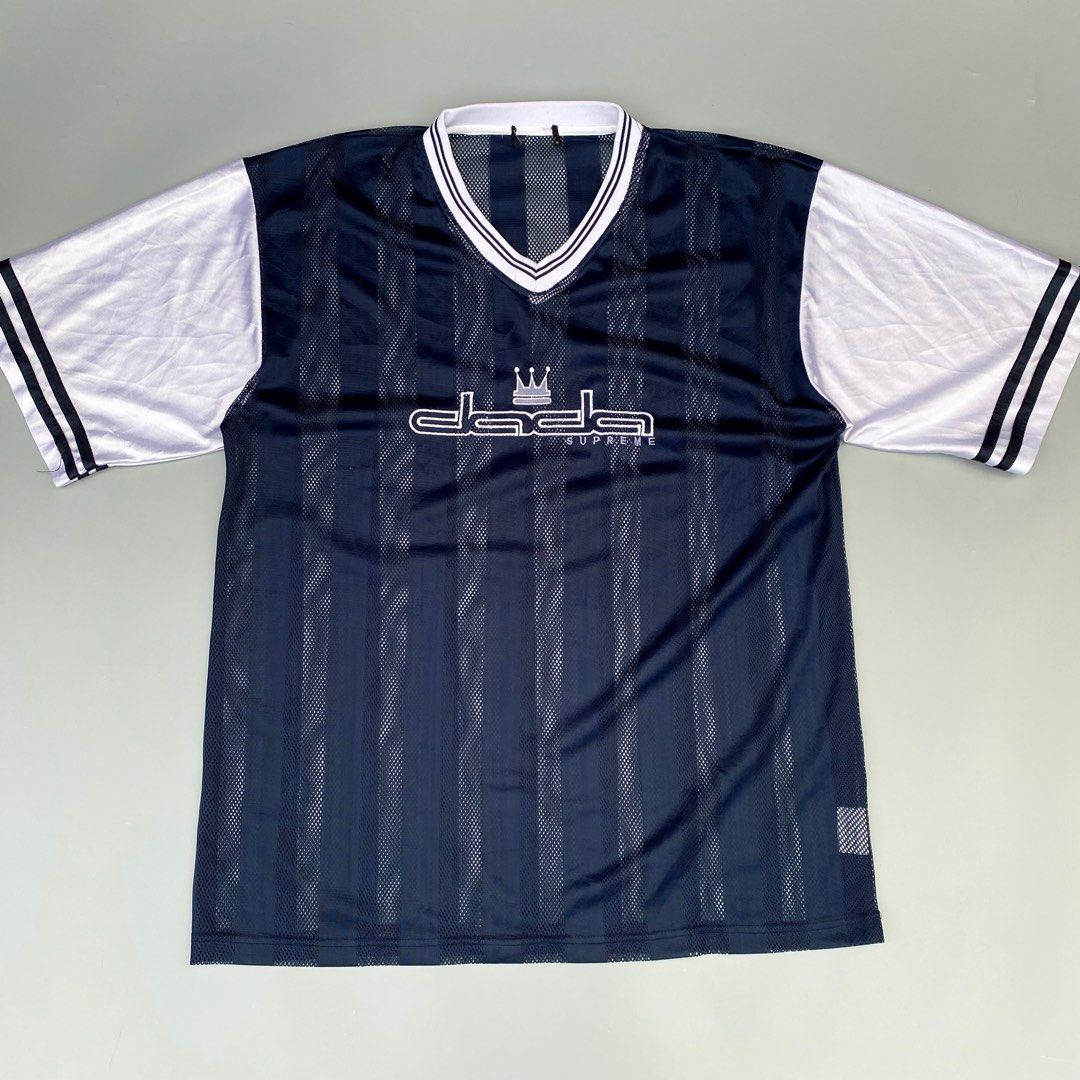 Y2K Dada Supreme Jersey (Category: Tshirts & Polo Shirts ) located in Imus. Submitted by fndsvntg_307 (Listing ID 1407705591, Image 1). Description: - Navy blue and white Dada Supreme jersey - White sleeves with black stripes - Embroidered Dada Supreme logo on the chest - cut tag - excellent condition Price: 1,500.