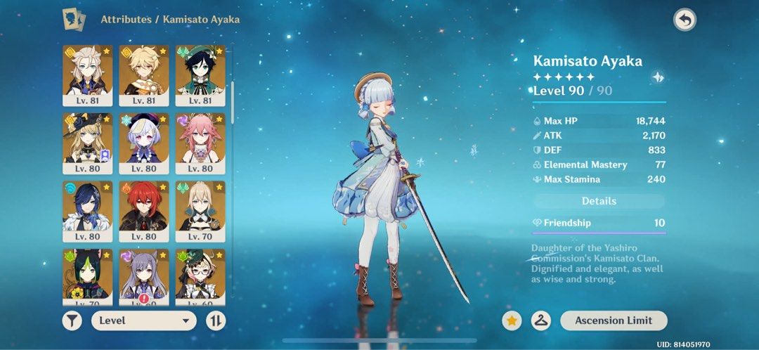 43x5 MIDGAME Genshin Impact Account (Category: Others) located in Puerto Princesa. Submitted by erainepo (Listing ID 1412528496, Image 2). Description: surrender email LIMITED 5 STAR CHARACTERS: Ayaka + skin Ganyu + skin Shenhe + skin Hutao + skin Yelan + skin Zhongli Kazuha Xiao + Sig Eula Raiden Ayato + sig Childe Albedo Venti Navia Yae miko Emilie + sig Nahida Clorinde Kinich Neuvillette Mualani Mavuika Ningguang, lisa, fischl, and barbara hav