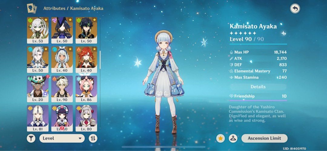 43x5 MIDGAME Genshin Impact Account (Category: Others) located in Puerto Princesa. Submitted by erainepo (Listing ID 1412528496, Image 3). Description: surrender email LIMITED 5 STAR CHARACTERS: Ayaka + skin Ganyu + skin Shenhe + skin Hutao + skin Yelan + skin Zhongli Kazuha Xiao + Sig Eula Raiden Ayato + sig Childe Albedo Venti Navia Yae miko Emilie + sig Nahida Clorinde Kinich Neuvillette Mualani Mavuika Ningguang, lisa, fischl, and barbara hav
