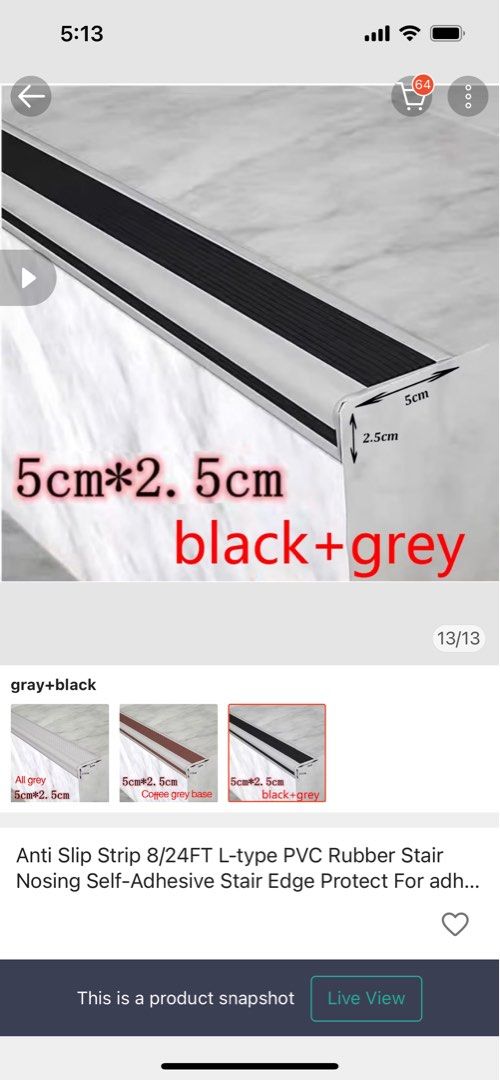 Anti Slip Stair Nosing PVC Rubber Edge Protector (Category: Ladders & Steps) located in Cavite. Submitted by katgin27 (Listing ID 1412531676, Image 1). Description: Anti slip rubber stair nosing Black Rfs: sobrang material po Pls see pic.