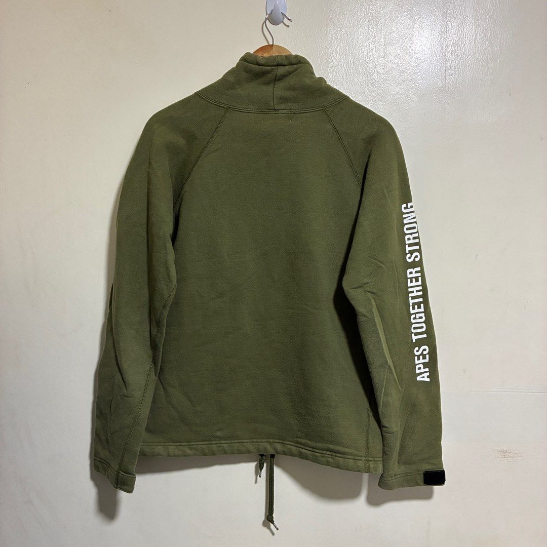BAPE Funnel Neck Pullover — Olive (Category: Coats, Jackets and Outerwear) located in Cabuyao City. Submitted by fffrag (Listing ID 1412637655, Image 3). Description: Measurements Length: 25" Width: 19" Sleeves: 27".