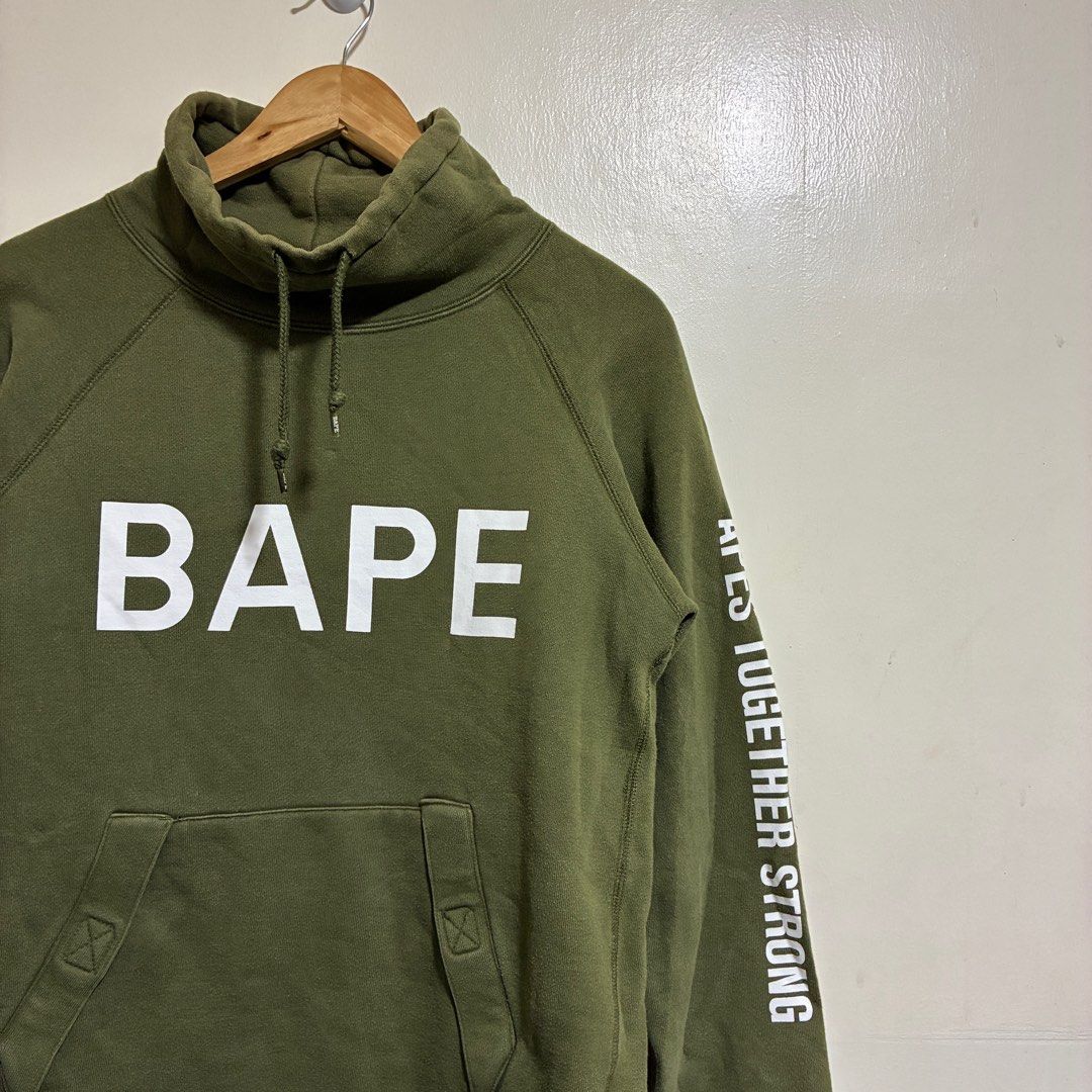BAPE Funnel Neck Pullover — Olive (Category: Coats, Jackets and Outerwear) located in Cabuyao City. Submitted by fffrag (Listing ID 1412637655, Image 2). Description: Measurements Length: 25" Width: 19" Sleeves: 27".