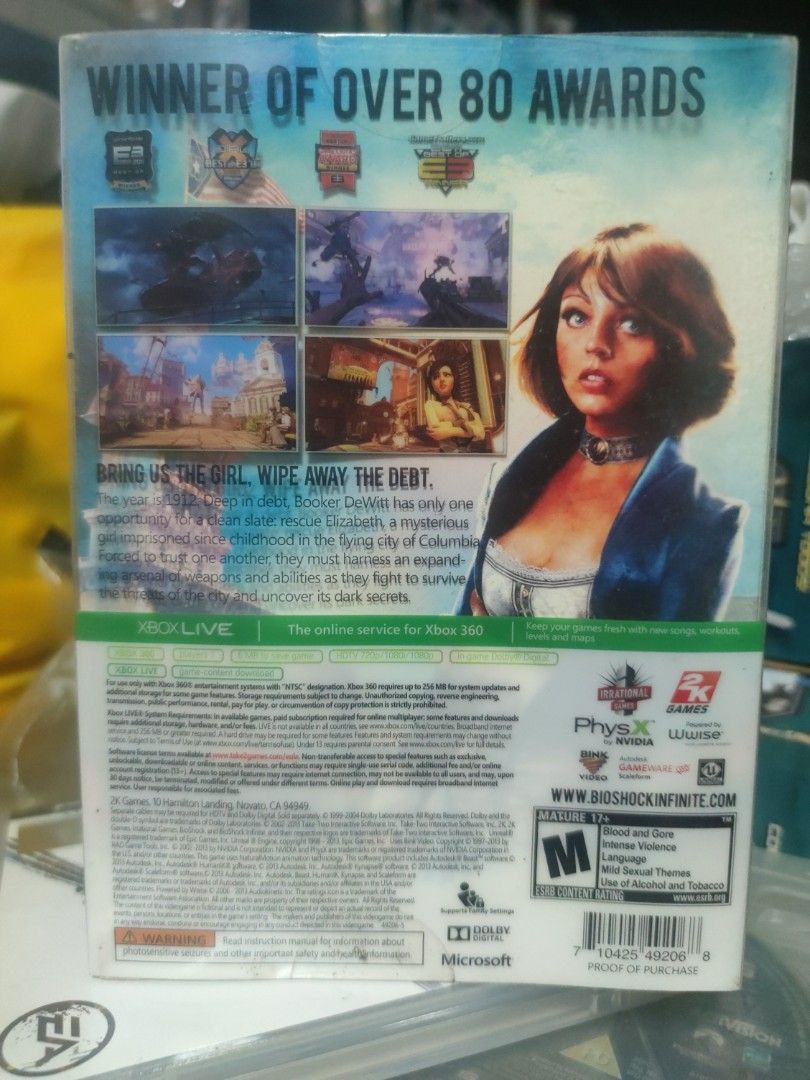 BioShock Infinite Premium Edition - Xbox 360 (sealed) (Category: Xbox) located in Aguinaldo. Submitted by gwift (Listing ID 1412534117, Image 3). Description: For sale, will accept trades to other games from any consoles as long as need ko. will also accept trade to action figures, just offer. sealed box can do meetups at sm north edsa or waltermart munoz. can also be picked up at my house in project 7, Q.C. shipping fee can be considered through