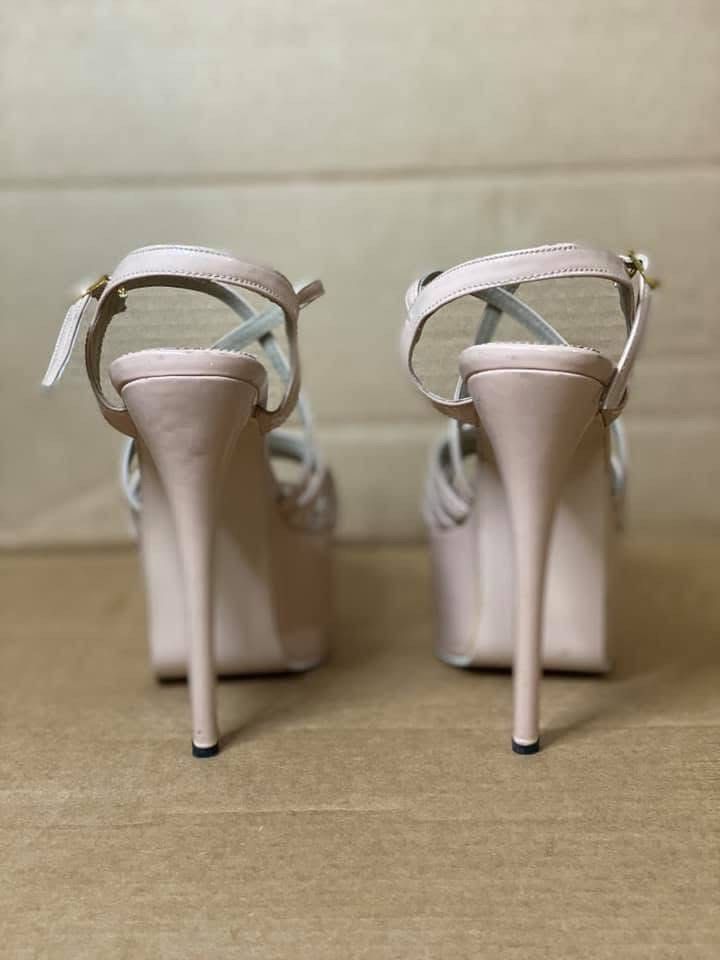 Bragais 6” Platform Heels (Category: Heels) located in Pasig City. Submitted by riusables (Listing ID 1412574685, Image 3). Description: - Bragais platform heels - Authentic; used in BBP 2016, MUPh 2020, MWP 2021 - “Venus” design - Peep-toe front - Stiletto heel 6 inches - Ankle strap for support - Platform sole - Adds height and comfort - Perfect for pageants or practice heels and special occasions - Size 9 / 25cm .