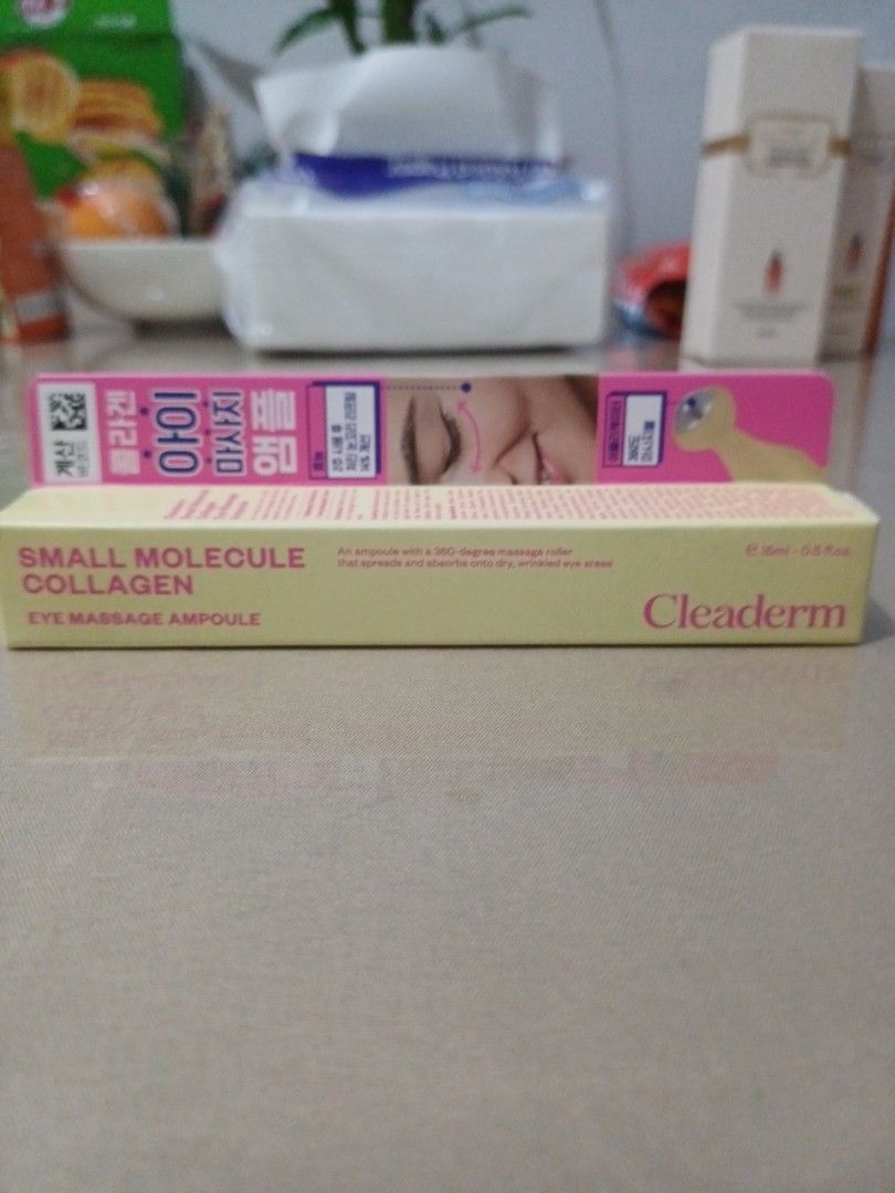 Cleaderm Small Molecule Collagen Eye Massage Ampoule (Category: Face Care) located in Makati City. Submitted by mhelodie_02 (Listing ID 1412597809, Image 1). Description: - Cleaderm Small Molecule Collagen Eye Massage Ampoule - Korean skincare product - Designed for eye massage - Helps reduce fine lines and wrinkles - Packaging includes brand name and product details.