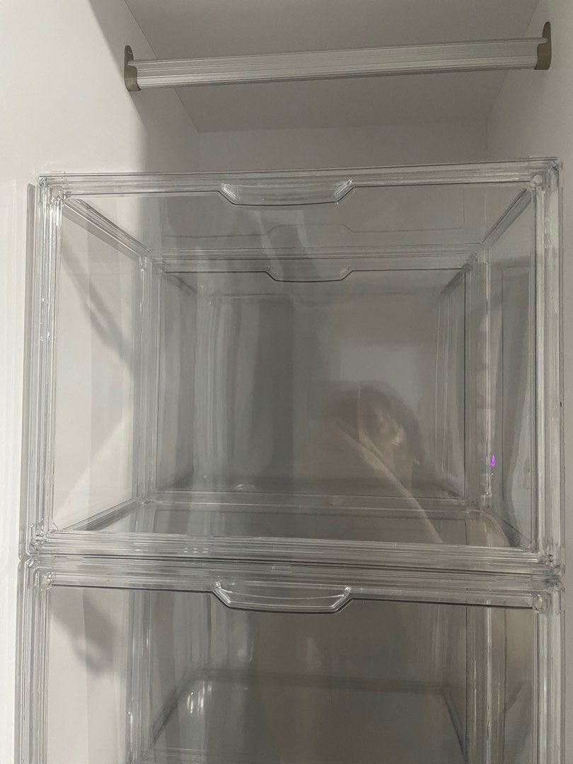Clear Stackable display box (Category: Storage Boxes & Baskets) located in Singapore. Submitted by yongie. (Listing ID 1412615528, Image 1). Description: Display acrylic box 36cm x 22cm x 27cm. Dust proof with magnetic door. Have quite a few of it, let me know if u need more. .