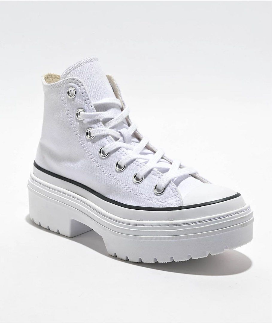 Converse Lugged Heel Platform Sneakers (Category: Sneakers) located in Rizal. Submitted by hansio (Listing ID 1412582202, Image 1). Description: 🎐 Details • Color: White • Heel height: 3.81cm (1.5in) • Size: EU 37.5 (US 7) • Bought for: P4,795 (Dec 2024) RFS: Owns too much footwear MOP: E-wallets or bank transfer MOD: J&T or Express delivery.