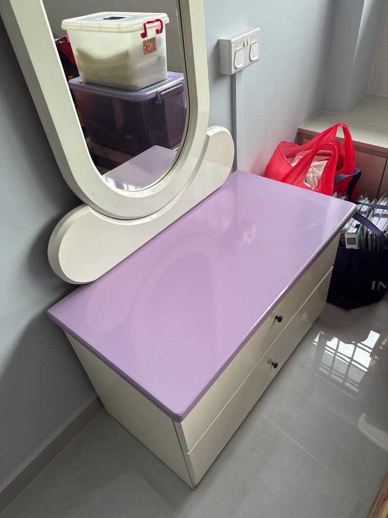 Dressing Table (Category: Shelves, Cabinets & Racks) located in Singapore. Submitted by kathy260 (Listing ID 1412547480, Image 3). Description: Moving out sale! Dressing Table with Mirror 76cm (length) x 175cm (height) x 42cm (depth) Lightly used and in very good condition. Retail at $400++ when purchased. Collection at Jurong East Street 32 before 31 January 2026..