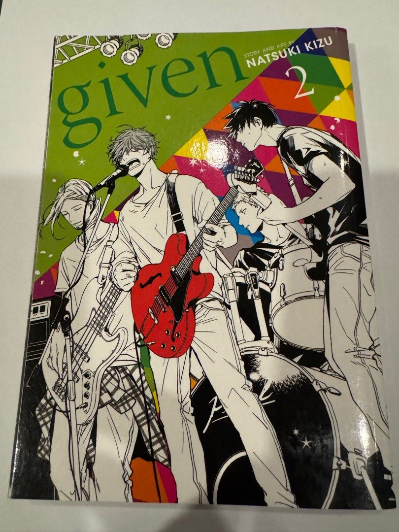 Given Manga Volume 2 (Category: Comics & Manga) located in Paranaque City. Submitted by enrichie (Listing ID 1412646030, Image 1). Description: - Given Volume 2 manga. - Japanese edition. - Cover features band members. - Green background with "Given" in large letters. - "2" visible on the top right corner. - Story and art by Natsuki Kizu..