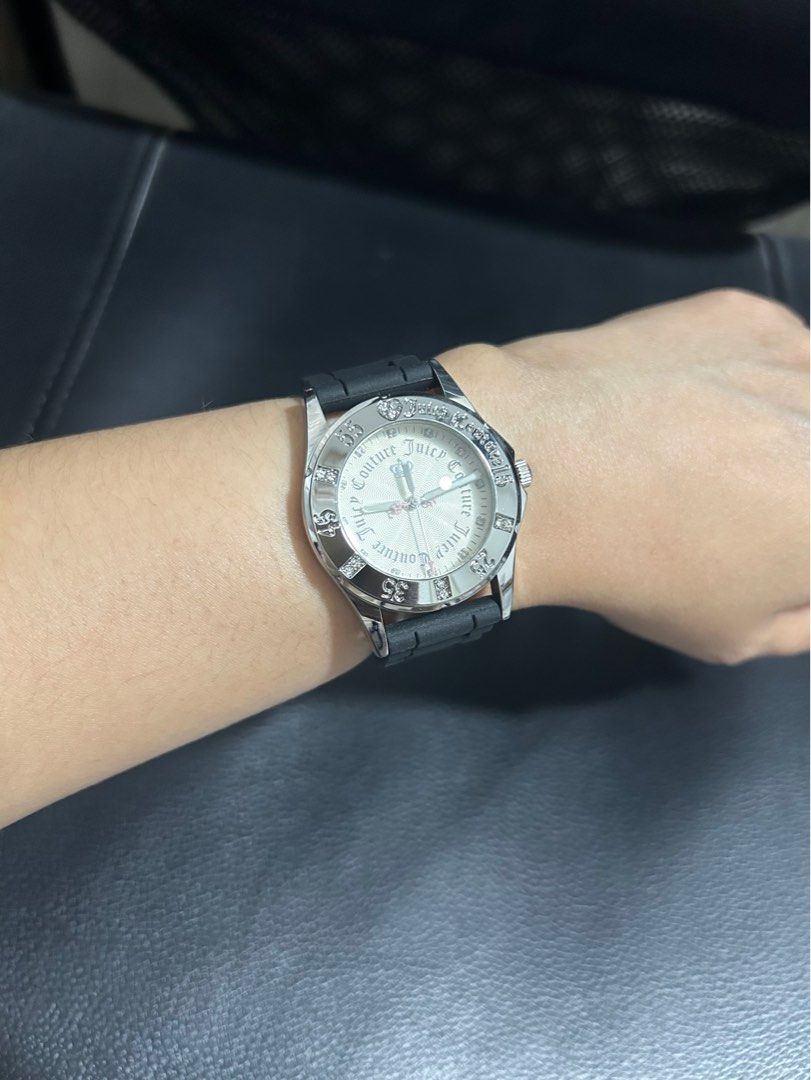 Juicy Couture Ladies Watch (Category: Women's Watches) located in Pasay City. Submitted by shopaholic_secrets21 (Listing ID 1412528794, Image 1). Description: - Juicy Couture ladies watch - Gold-tone case - Crystal-studded bezel - Pink dial - Black rubber strap - Quartz movement - Water-resistant - Battery not included palitan nyo na lang po ‼️This is for Free if you buy my KL Backpack‼️.
