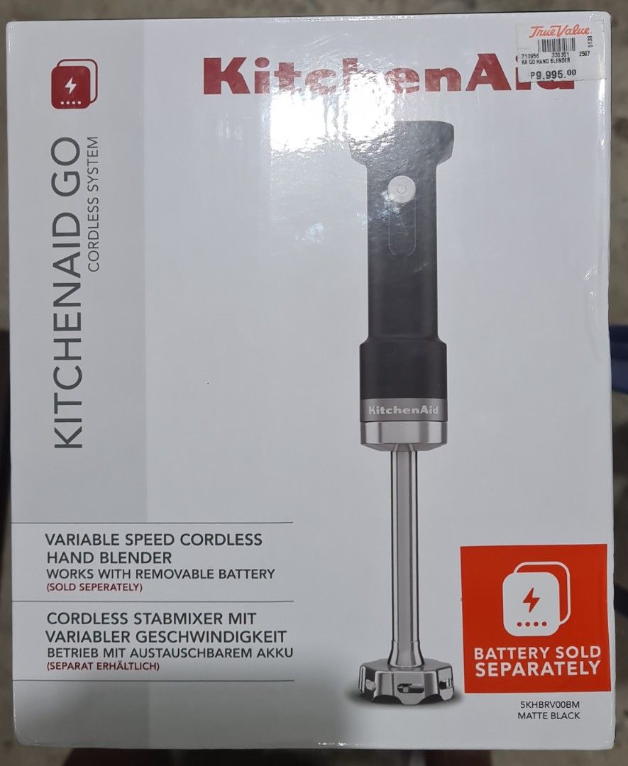 KitchenAid Go Cordless Hand Blender (Category: Juicers, Blenders & Grinders) located in Pio Duran. Submitted by henzelhannah (Listing ID 1412708443, Image 1). Description: PTPA; KitchenAid Go Cordless Hand Blender - Color: Matte Black - Condition: New and unused - Features variable speed - Cordless design - Requires removable battery (sold separately) - Mall Price Php9,995.00 09159248299.