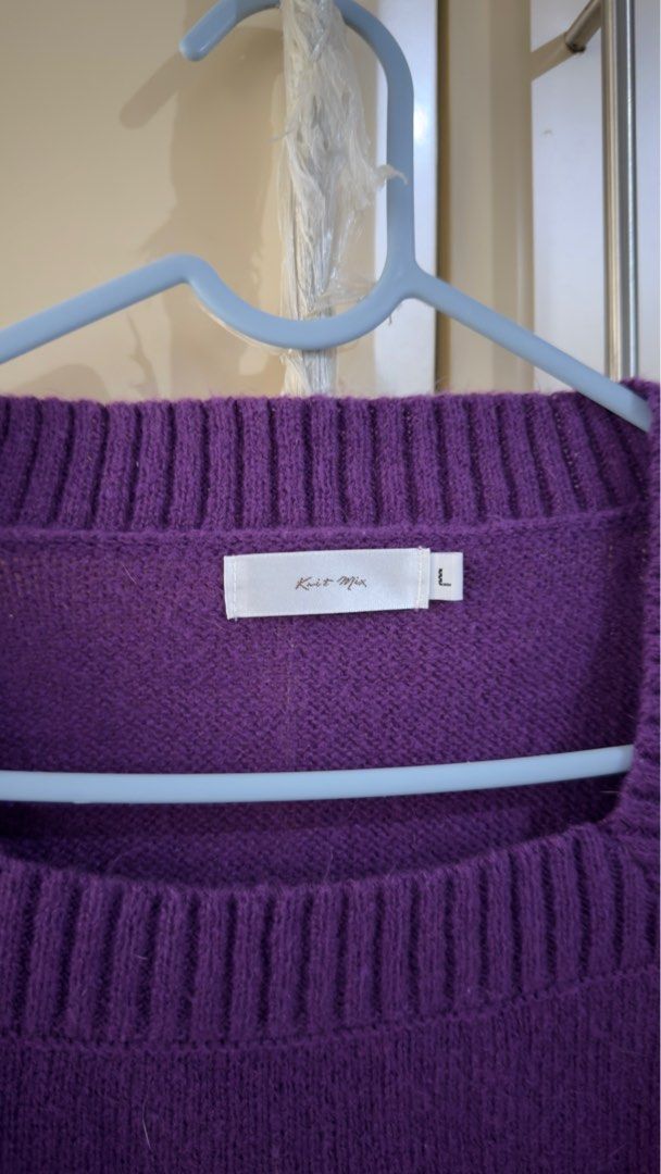 Knit Mix Purple Sweater - Size L (Category: Coats, Jackets and Outerwear) located in Taguig. Submitted by aopreloveditems (Listing ID 1412550941, Image 2). Description: - Knit Mix sweater - Size: L - Color: Purple - Square neckline - Short sleeves with textured design - Soft knit material - Perfect for cooler weather MOP: BPI, GCash.