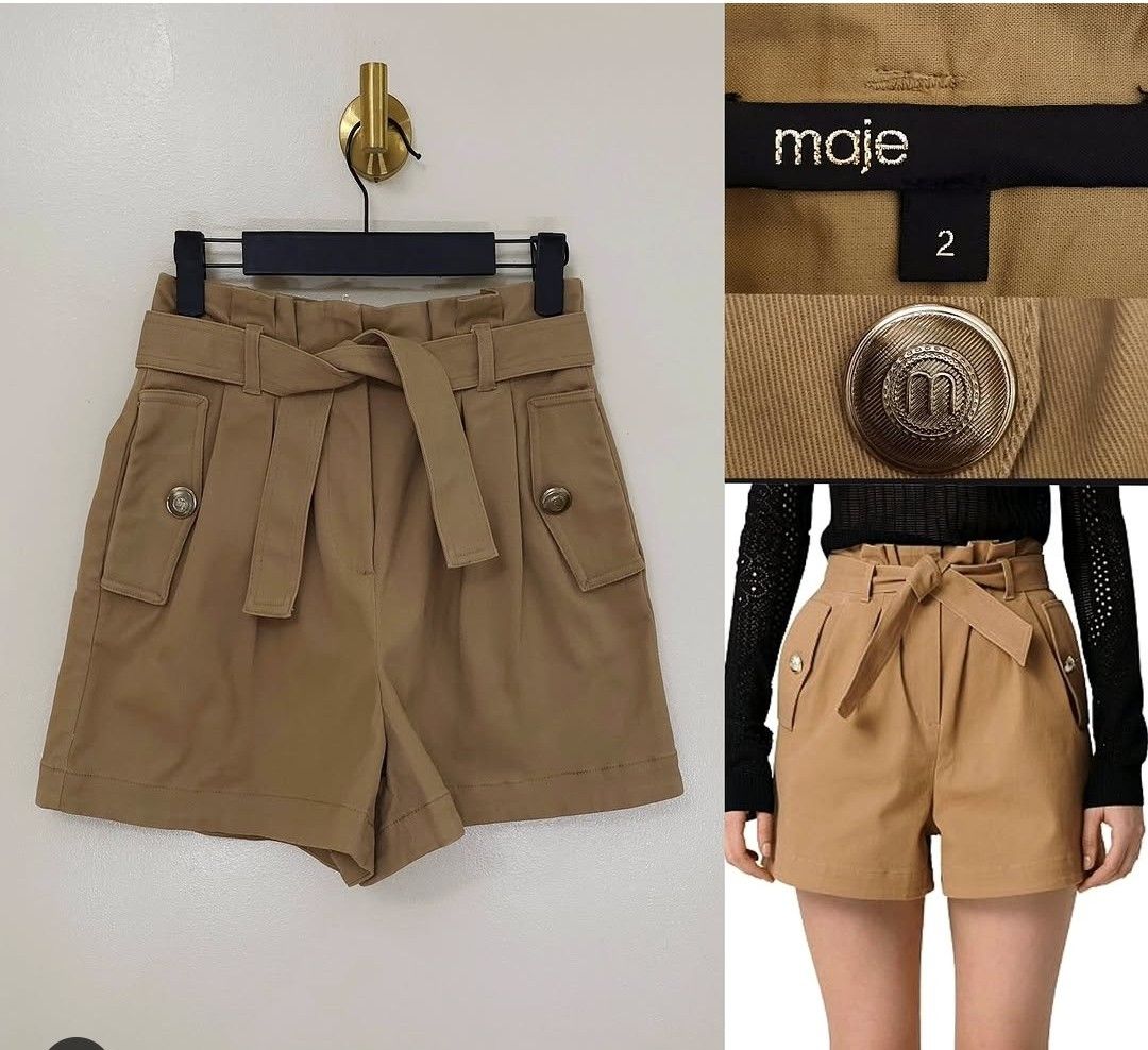 Maje Khaki Paperbag Shorts (Category: Shorts) located in Pasig City. Submitted by ecasarmientodv (Listing ID 1412629934, Image 1). Description: Size 26-27; very excellent quality Maje brand.