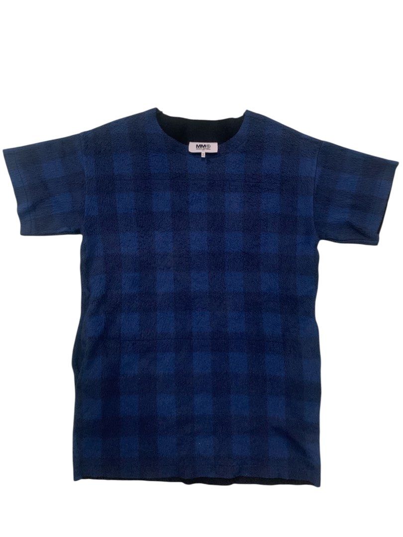 MM6 Maison Margiela Blue Checkered Sweater (Category: Longsleeves) located in Manila. Submitted by haven_thrift (Listing ID 1412659877, Image 1). Description: - MM6 Maison Margiela sweater - Unique blue checkered pattern - Size: XS - Features: Crew neck, short sleeves, two pockets - Made in Italy - Lining: Black - Fabric Composition: Acrylic, Cotton, Polyester.