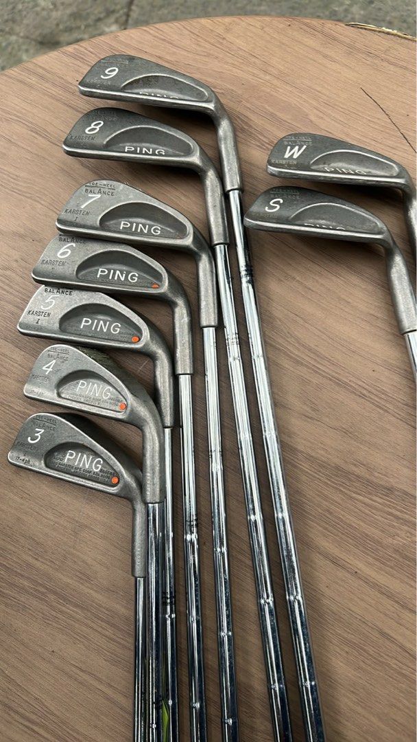 Ping Karsten Golf Club Set (Orange dot) (Category: Golf) located in Manila. Submitted by horijapansurplus (Listing ID 1412537630, Image 1). Description: Complete set of Ping Karsten golf clubs. Includes irons 3, 4, 5, 6, 7, 8, 9, S, and W. The clubs have steel shafts and Ping grips. The set is in a golf bag, which is included in the sale. Pickup location: 028 galvez street santa lucia novaliches QC.