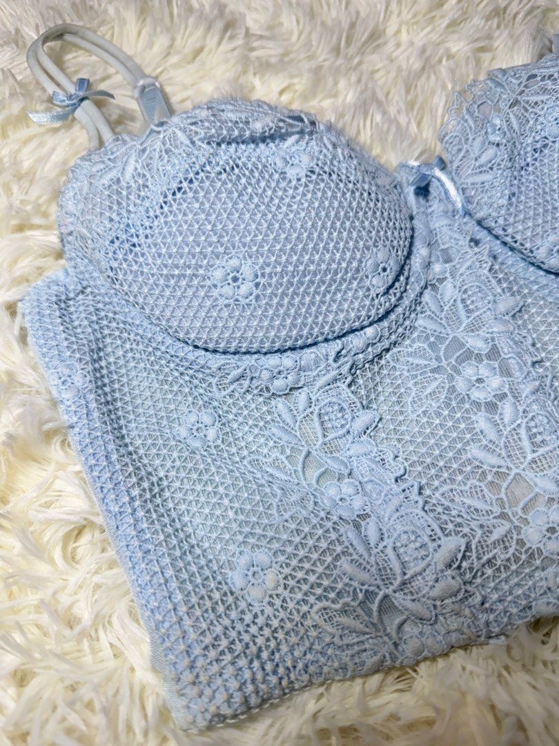 Powder Blue Lace Corset Top (Category: Others Tops) located in Quezon City. Submitted by samxg (Listing ID 1412668561, Image 2). Description: Adjustable straps.