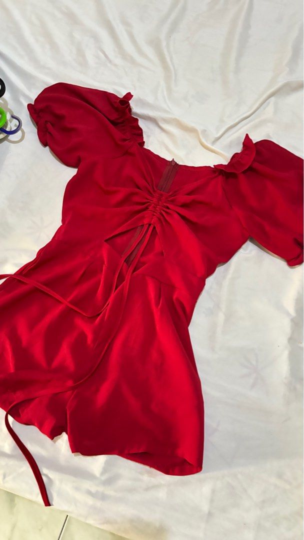 Red romper puffy sleeve (Category: Rompers) located in Quezon City. Submitted by steffo_declutters (Listing ID 1412601943, Image 2). Description: .