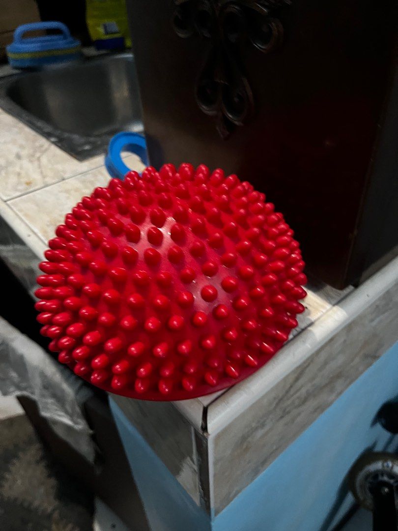 Red Spiky Massage Yoga Ball (Category: Massage Devices) located in Pasay City. Submitted by beye01 (Listing ID 1412696849, Image 1). Description: - Red spiky massage ball - Designed for self-massage and muscle relief - Features firm, rounded spikes for targeted pressure - Durable material - Suitable for feet, back, and shoulders Please check out my other items for sale. Thank you!.