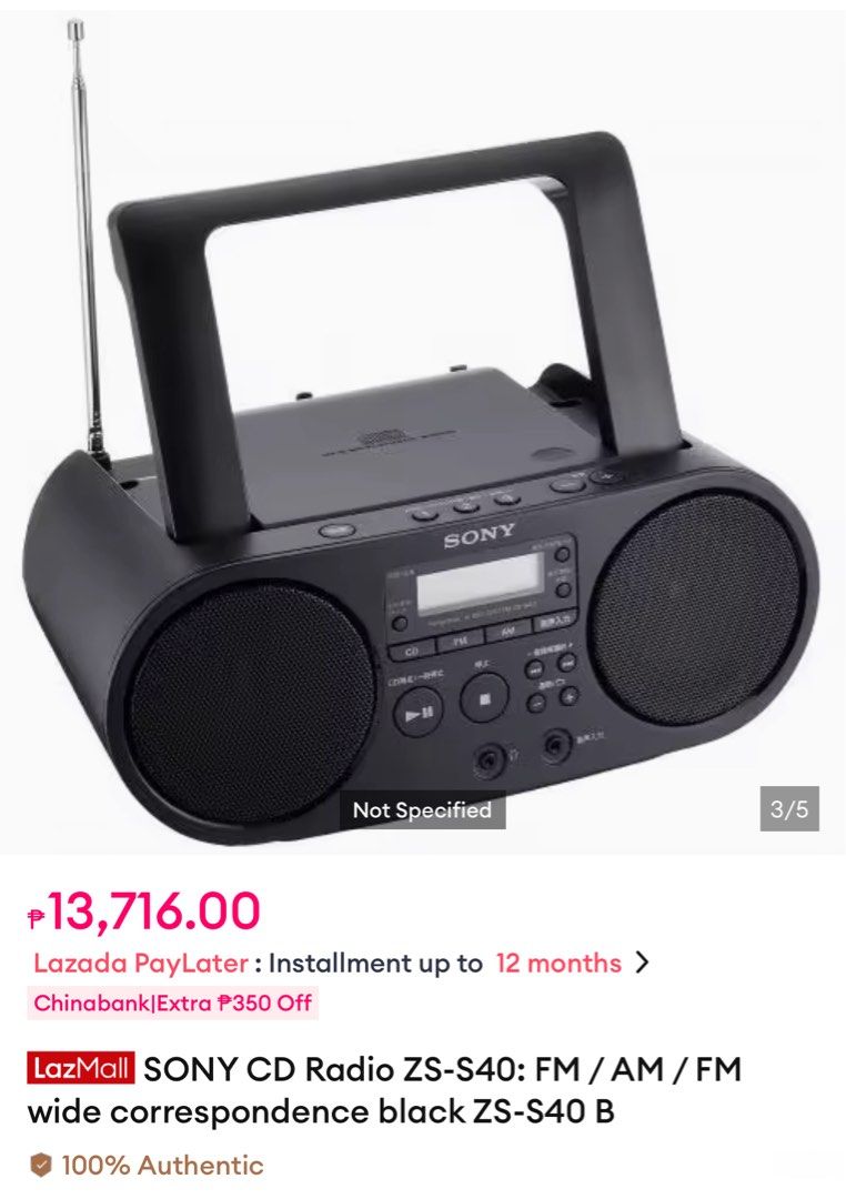 Sony CD Radio ZS-S40 (Category: Other Audio Equipment) located in Quezon City. Submitted by denise7770 (Listing ID 1412648189, Image 2). Description: Authentic Sony CD player, Radio AM/FM, with USB Port. Like New. No issues. RFS: Not really using it. .