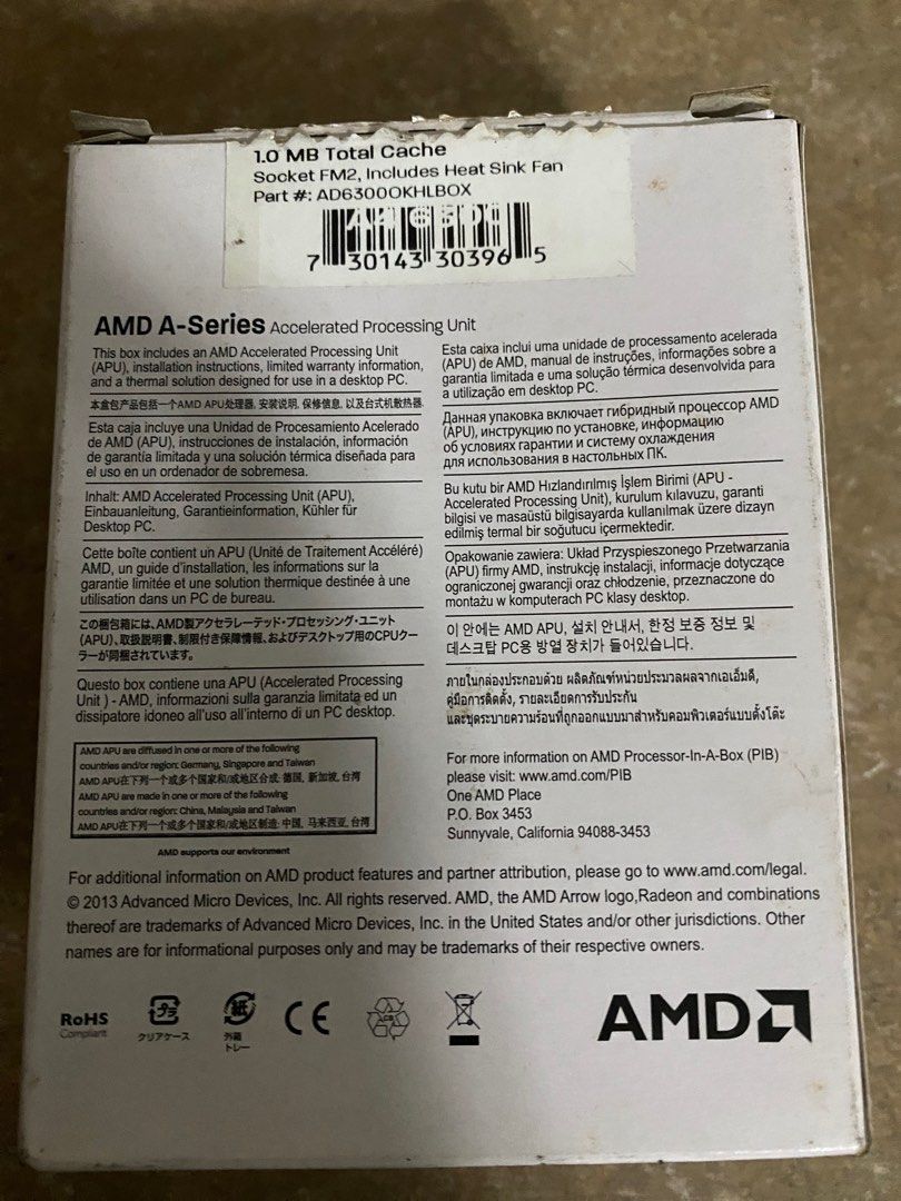 AMD A-Series Accelerated Processing Unit (Category: Computer Parts) located in Paranaque City. Submitted by carsal (Listing ID 1412790092, Image 3). Description: - AMD A-Series Accelerated Processing Unit - Features multi-core CPU and discrete GPU technology - Includes heatsink fan - Supports AMD Dual Graphics with select Radeon GPUs - Compatible with A10, A8, and A6 models.