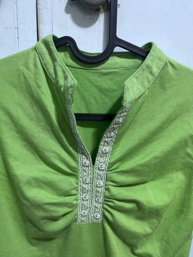 Baby green chinese blouse (Category: Blouses) located in Quezon City. Submitted by RL_itemsforsale (Listing ID 1412759664, Image 2). Description: For the size pls refer to the actual tape measured photos.