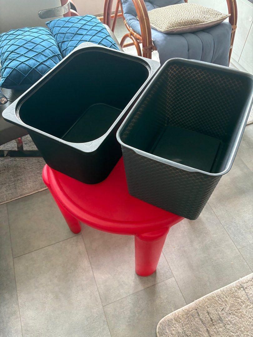black rectangular storage bin( large) (Category: Storage & Organization) located in Singapore. Submitted by onlymemay (Listing ID 1412735636, Image 1). Description: Good condition good for storage $3 each.