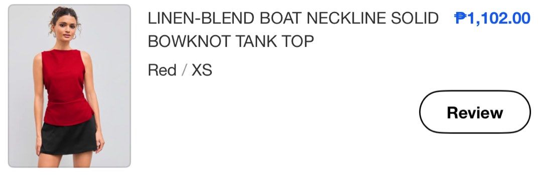 Cider Linen-Blend Boat Neckline Solid Bowknot Tank Top (Category: Sleeveless) located in Bulacan. Submitted by simisikis (Listing ID 1412733770, Image 3). Description: rfs: arrived late - bought for 1,102 php - item condition: 10/10 - never been used/tried on - comes with original packaging and tag - size xs (runs a bit big so fits up to semi-medium) - last price posted.
