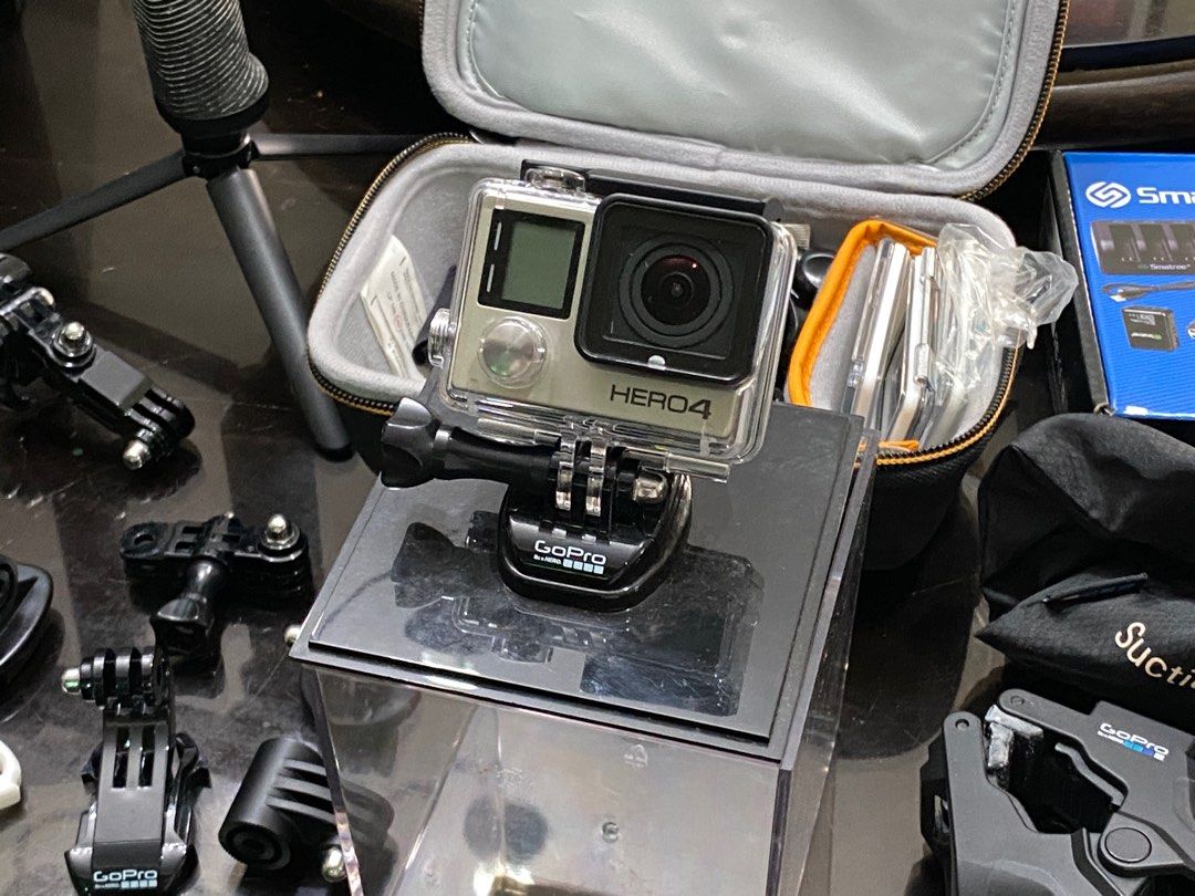 GoPro Hero 4 Silver Bundle with Case and Accessories (Category: Cameras) located in Las Pinas. Submitted by tobios (Listing ID 1412750508, Image 2). Description: All items are all well taken care of, either lightly used or brand new. Includes: • GoPro Hero 4 camera • Smart Tree GoPro charger with box • Lowepro GoPro hand case organizer • Chest mount • GoPro 3-way mount • GoPro suction cup • GoPro jaw flex clamp.