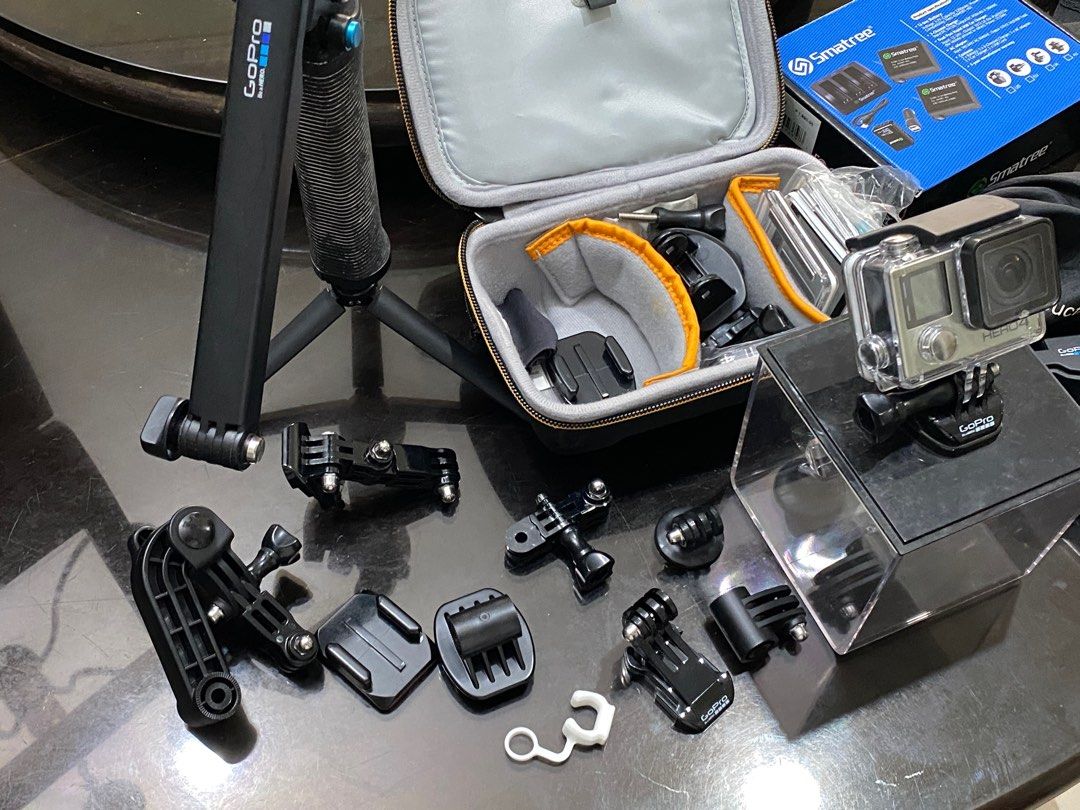 GoPro Hero 4 Silver Bundle with Case and Accessories (Category: Cameras) located in Las Pinas. Submitted by tobios (Listing ID 1412750508, Image 3). Description: All items are all well taken care of, either lightly used or brand new. Includes: • GoPro Hero 4 camera • Smart Tree GoPro charger with box • Lowepro GoPro hand case organizer • Chest mount • GoPro 3-way mount • GoPro suction cup • GoPro jaw flex clamp.