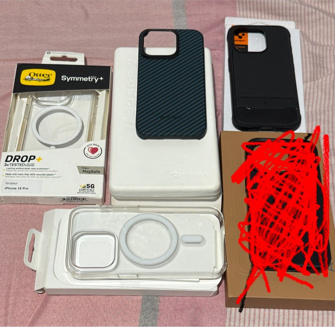 iPhone 15 pro cases (Category: Cases & Sleeves) located in Malabon City. Submitted by slashjms (Listing ID 1412760649, Image 1). Description: Selling iPhone 15 pro cases Take Spigen Rugged Armor - sold Pitaka Thin & Light - sold Apple Clear case - 500 Otterbox Symmetry clear case - sold with signs of usage loc: NCR malabon for pickup/lalamove.