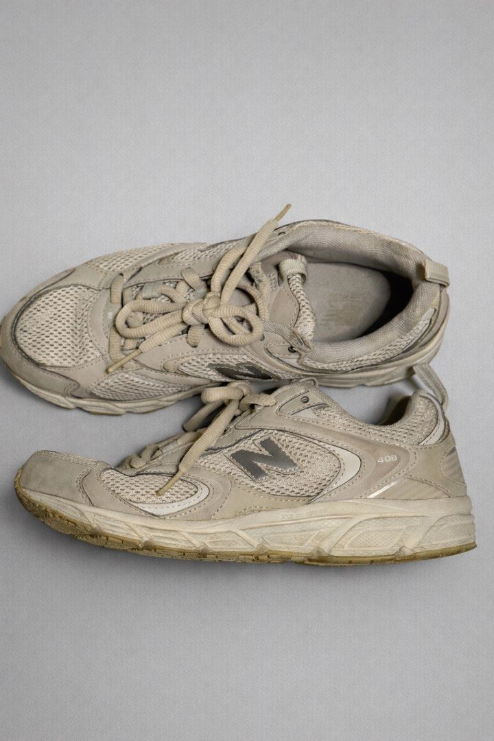 New Balance 408 Beige Sneakers (Category: Sneakers) located in Makati City. Submitted by dailysale_ph (Listing ID 1412751635, Image 1). Description: - New Balance 408 sneakers - Color: Beige - Size: Women US 6 - Condition: Shows wear on soles and uppers - Laces intact - Inner lining shows wear - Needs deep cleaning - SF to be shouldered by buyer.