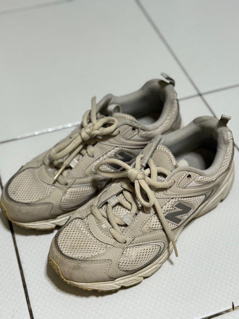 New Balance 408 Beige Sneakers (Category: Sneakers) located in Makati City. Submitted by dailysale_ph (Listing ID 1412751635, Image 2). Description: - New Balance 408 sneakers - Color: Beige - Size: Women US 6 - Condition: Shows wear on soles and uppers - Laces intact - Inner lining shows wear - Needs deep cleaning - SF to be shouldered by buyer.
