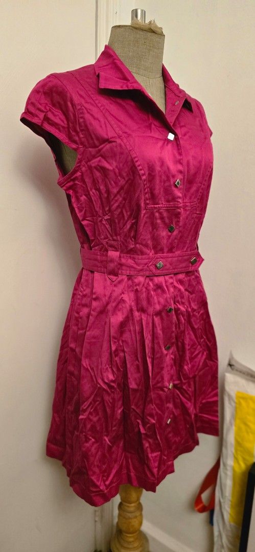Pink Dress with Belt (Category: Dresses) located in Manila. Submitted by foxydivas (Listing ID 1412824588, Image 2). Description: - Pink collared dress - Short sleeves - Button-down front - Matching belt included -made in U.S. - Chest pockets - Slightly textured fabric - Bright pink color.