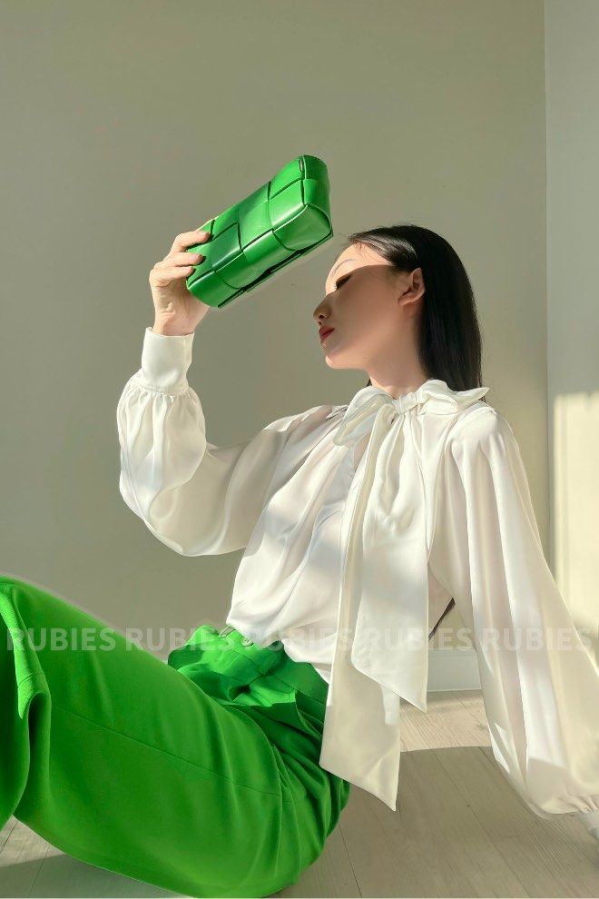 Rubies White Silk Ribbon Tie Top (Category: Longsleeves) located in Manila. Submitted by declutterwithme101 (Listing ID 1412780611, Image 2). Description: Bought from vietnam pasabuy Too loose on me since this is freesize Can fit S-L Last priced posted this is BNWT :).