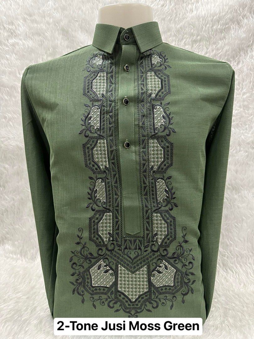 2-Tone Jusi Barong Tagalog Embroidered (Category: Formal Shirts) located in Pandi. Submitted by yetiiii (Listing ID 1407867471, Image 2). Description: - 2-Tone Jusi Barong Tagalog - Colors: Navy Blue, Moss Green, Brittany Blue, Beige - Intricate embroidery - Ideal for formal events and special occasions - Comfortable fit - Available in multiple sizes.