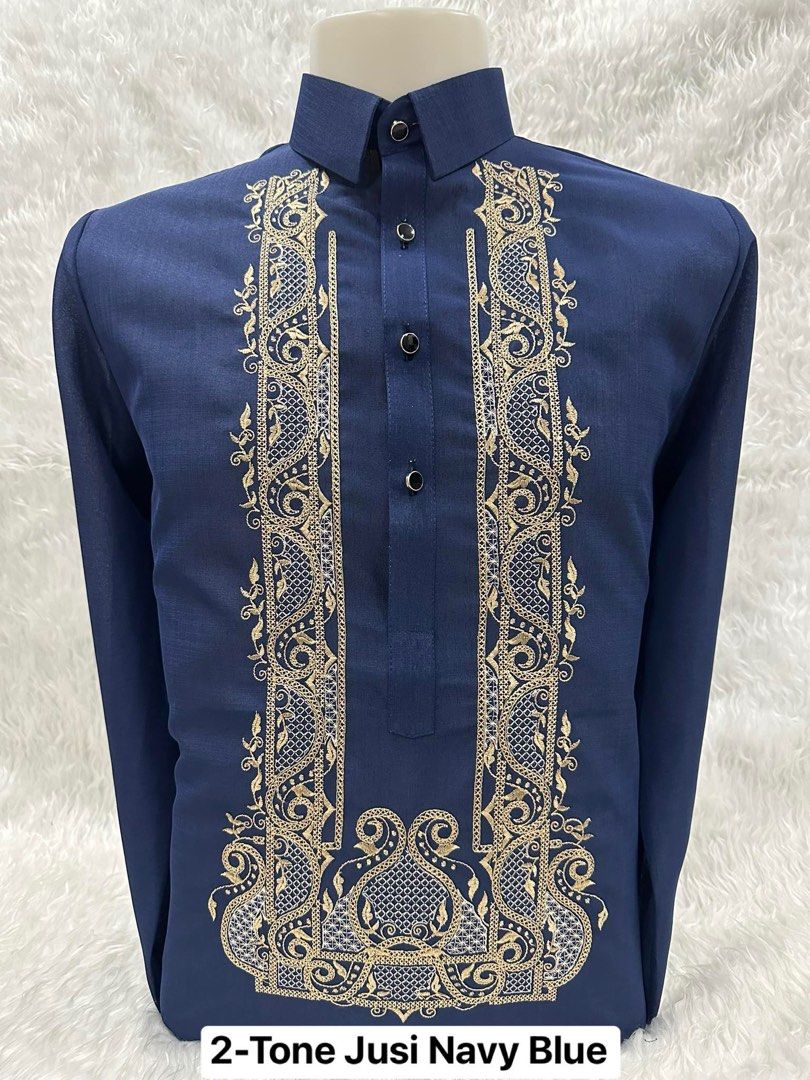 2-Tone Jusi Barong Tagalog Embroidered (Category: Formal Shirts) located in Pandi. Submitted by yetiiii (Listing ID 1407867471, Image 1). Description: - 2-Tone Jusi Barong Tagalog - Colors: Navy Blue, Moss Green, Brittany Blue, Beige - Intricate embroidery - Ideal for formal events and special occasions - Comfortable fit - Available in multiple sizes.