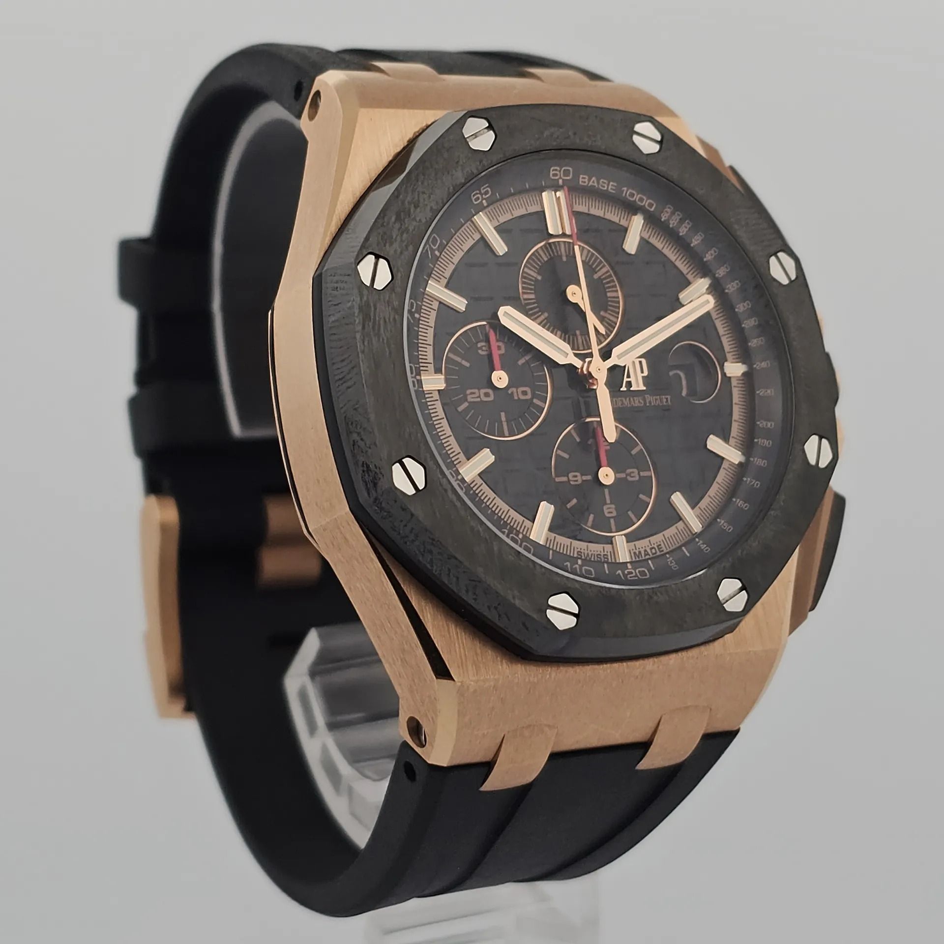 Audemars Piguet Royal Oak Offshore Chronograph 26401RO.OO.A002CA.02 (Category: Watches) located in Singapore. Submitted by watchbanka.deer (Listing ID 1407844021, Image 1). Description: M250773UAPT18 Watch Condition: Very Good Warranty Card Year: 2018 Diameter: 44mm Movement: Automatic Case Material: Rose Gold Dial Color: Black Accessories: Includes original box and documentation No Exchange Thank You Want to see more watches we have please follo
