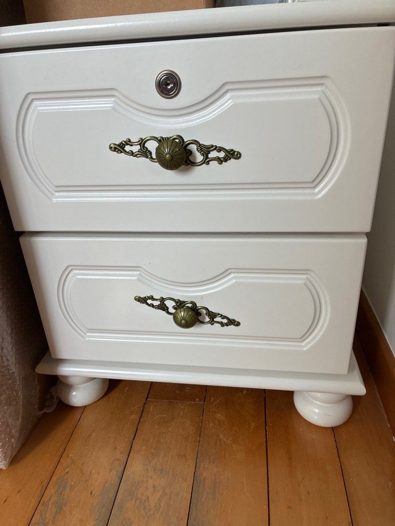 bedside table (Category: Shelves, Cabinets & Racks) located in Singapore. Submitted by philg01 (Listing ID 1405356836, Image 2). Description: - W*L*H: 45cm * 40cm * 50cm - surface shows significant wear. can dismantle and put in a car.