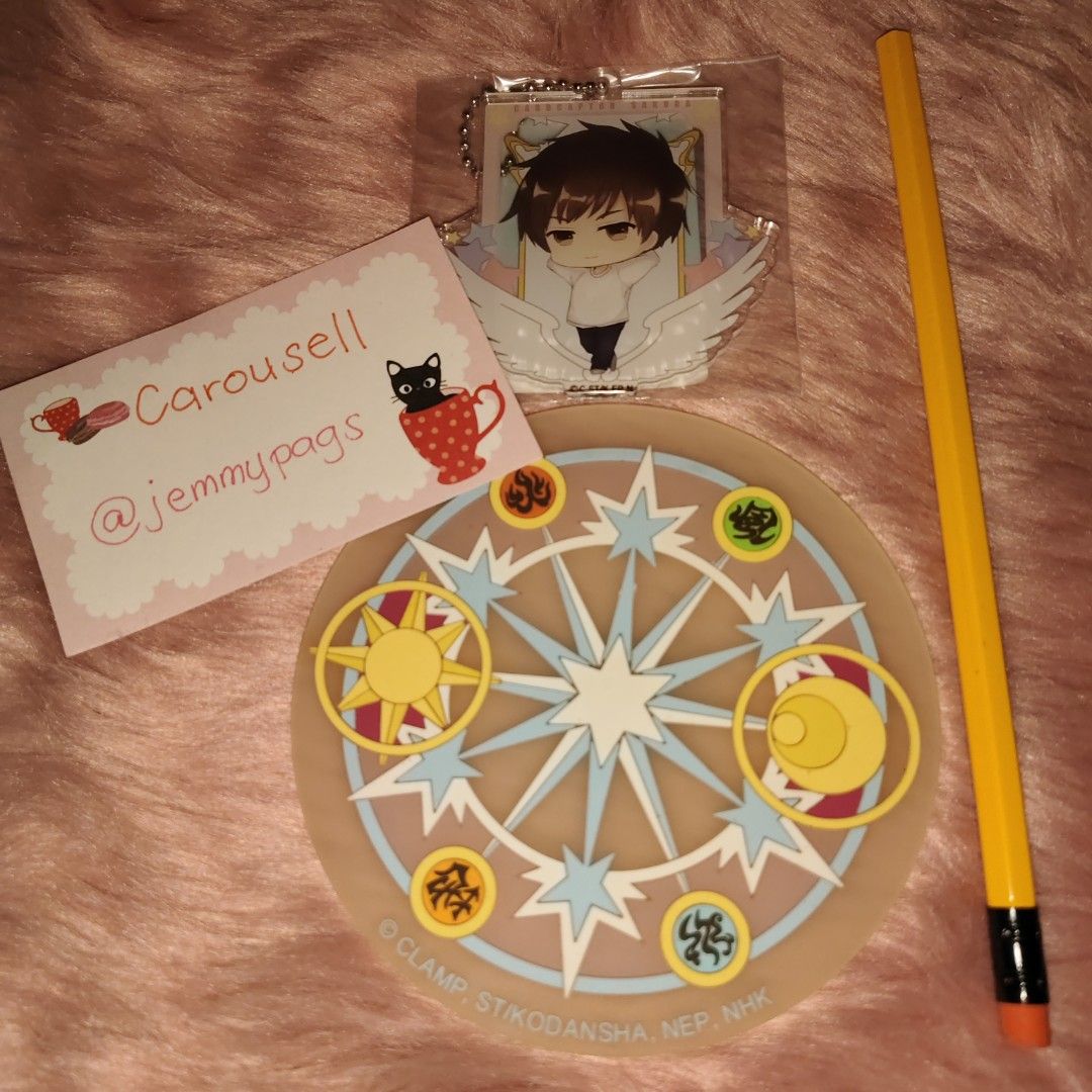 Card Captor Sakura Set (Category: Character Goods) located in Muntinlupa City. Submitted by jemmypags (Listing ID 1407775964, Image 1). Description: coaster have yellowish color Rubber Coaster Acrylic Keychain (Pencil is not included, for size reference only) ------- Buy any 3 in my listing with a price of 99 for 200 only (Buy 2 Get 1). Check my account for more of my listing with the price of 99pesos.